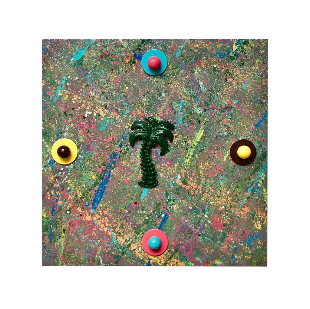 “Palm Tree Compass” 
By Pascale Lanfranchi                                                                                         Mixed Media    [6485-8 2]                                                              (11”x11”) (28 x 28cm)