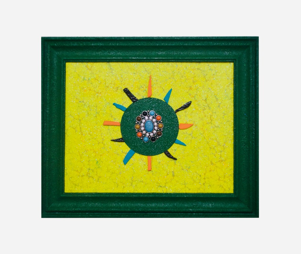 “Bejeweled Sun”  
By Pascale Lanfranchi                                                      Mixed Media  [6485-139]                                                                (17.5”x14.5”) (44,5 x 37cm)