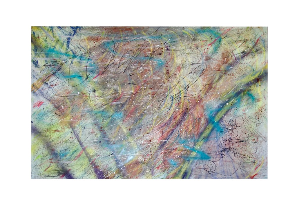 “Artistic Enigma”                                                         By Pascale Lanfranchi                                                      Spray Paint & Acrylic Paint                                     (31.5”x47”) (80 x 119cm)