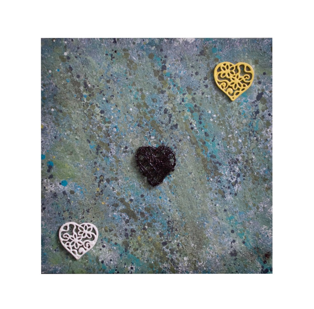 “Tre Cuori”  
By Pascale Lanfranchi                                                            Mixed Media    [6485-40]                                                            (11”x11”) (28 x 28cm)