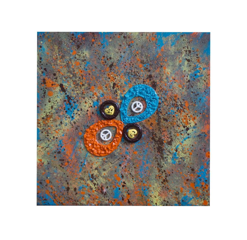 “Paix Et Amour” 
By Pascale Lanfranchi                                                               Mixed Media   [6485-46]                                                               (11”x11”) (28 x 28cm)