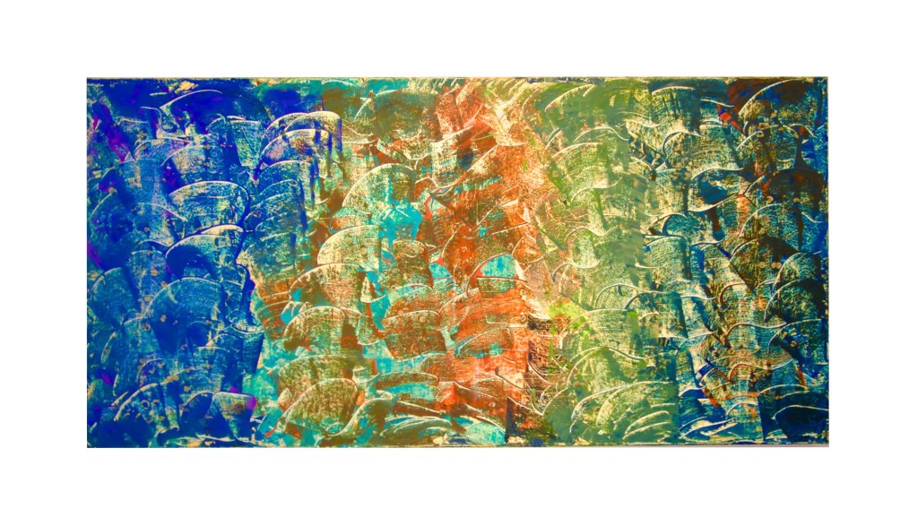 “Ondas Intercaladas”                                                 By Pascale Lanfranchi                                                 Acrylic Paint                                                             (24”x48”) (61 x 122cm)